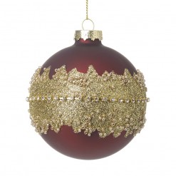 Dark Red Glass Bauble with Gold Central Band